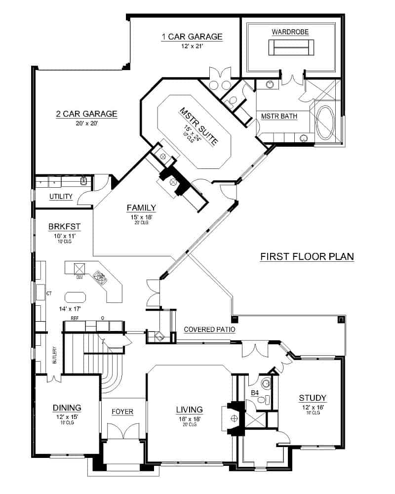 Floor Plan Main Level of European Plan #195-1235