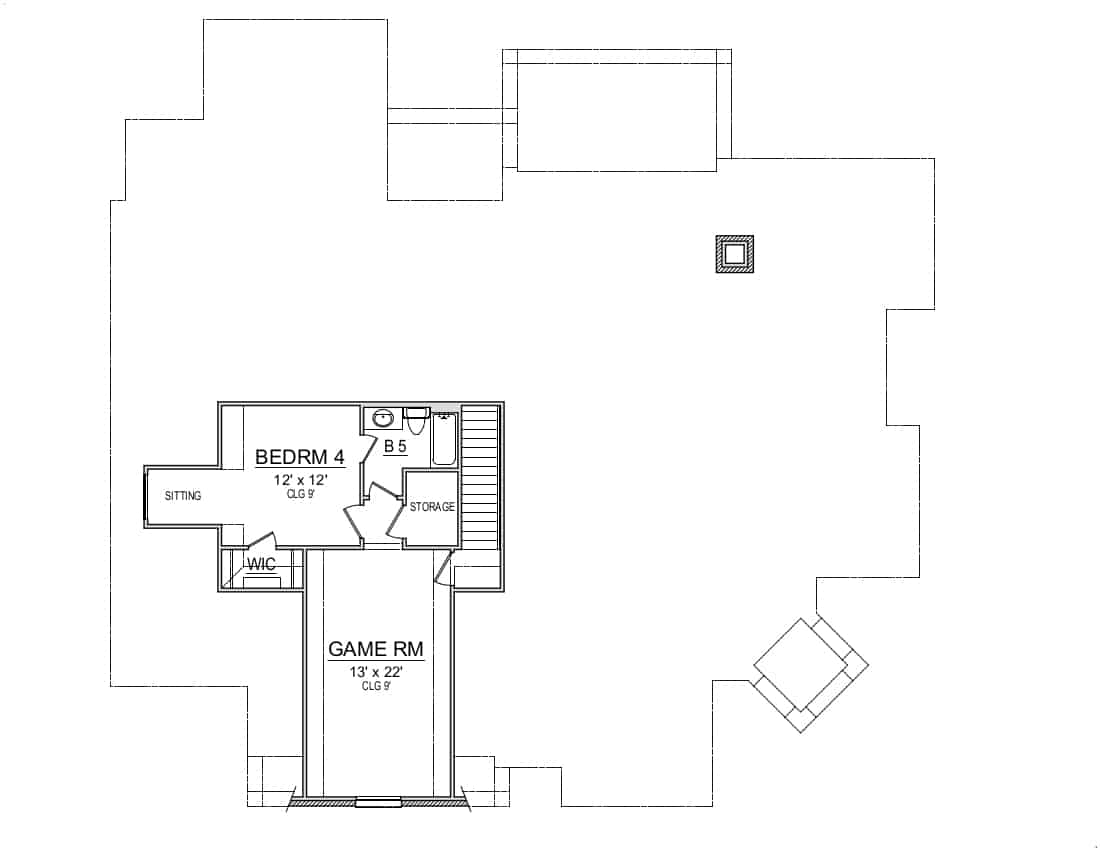 Floor Plan Upper Level of European Plan #195-1236