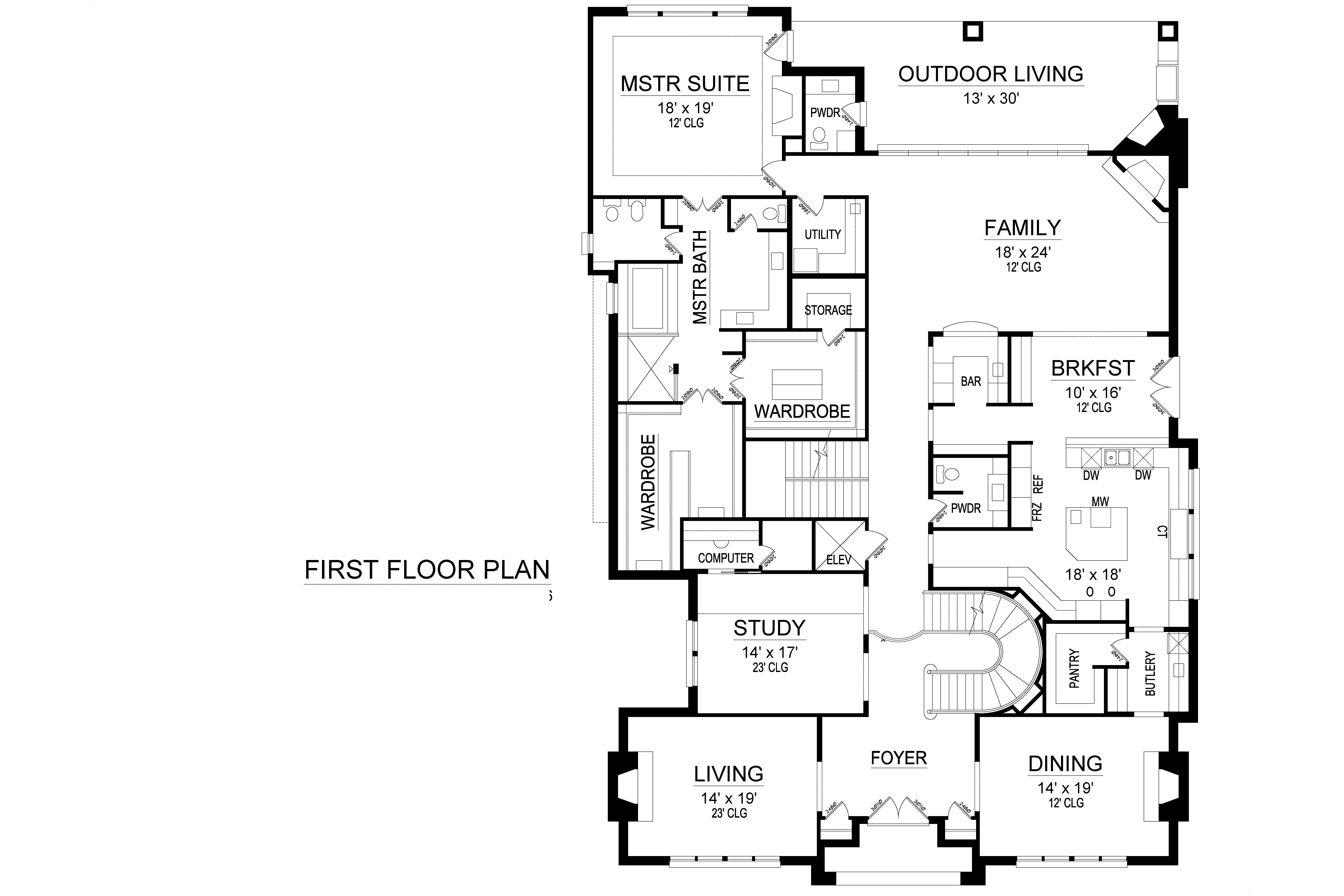 Floor Plan Main Level of Georgian Plan #195-1237