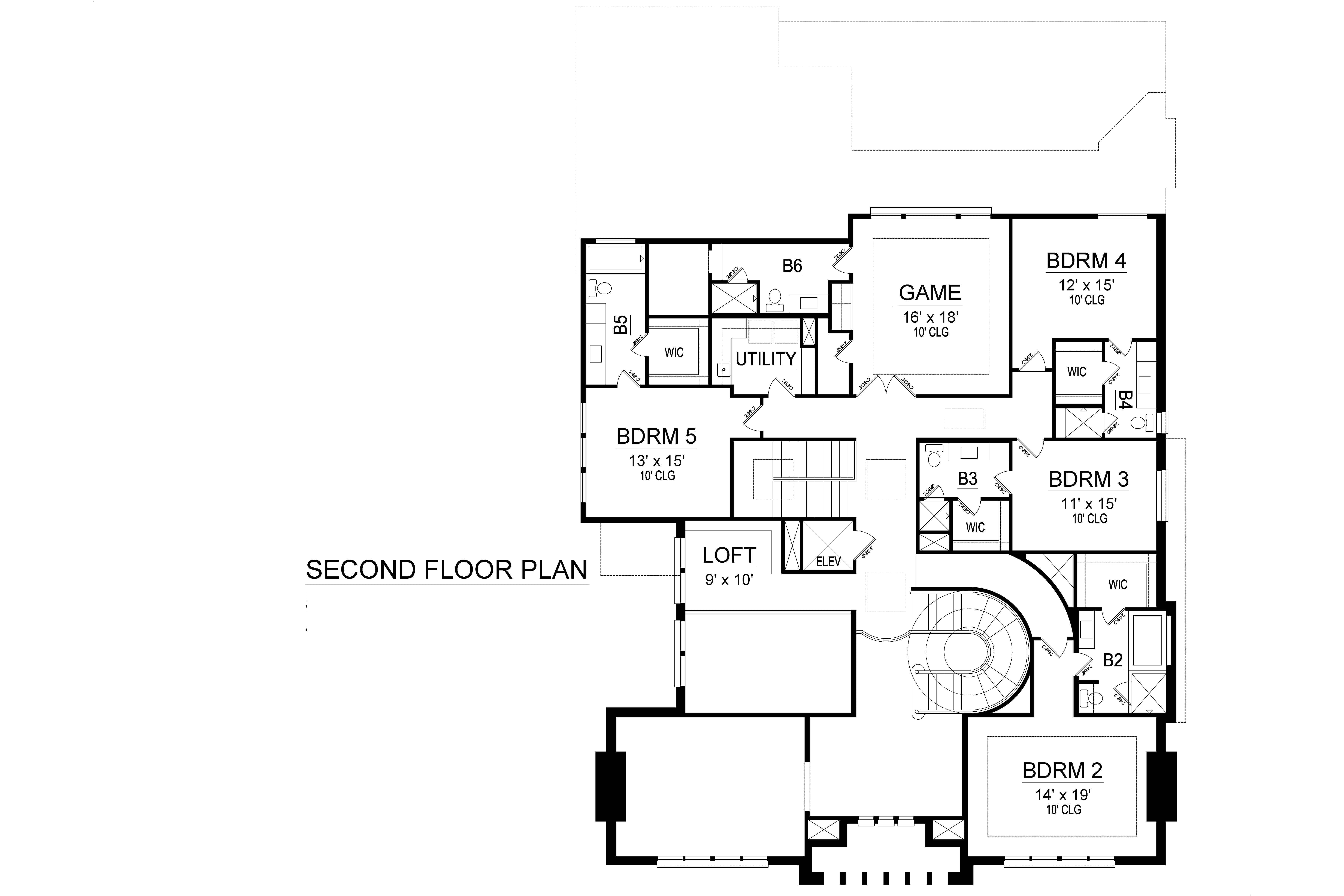 Floor Plan Upper Level of Georgian Plan #195-1237