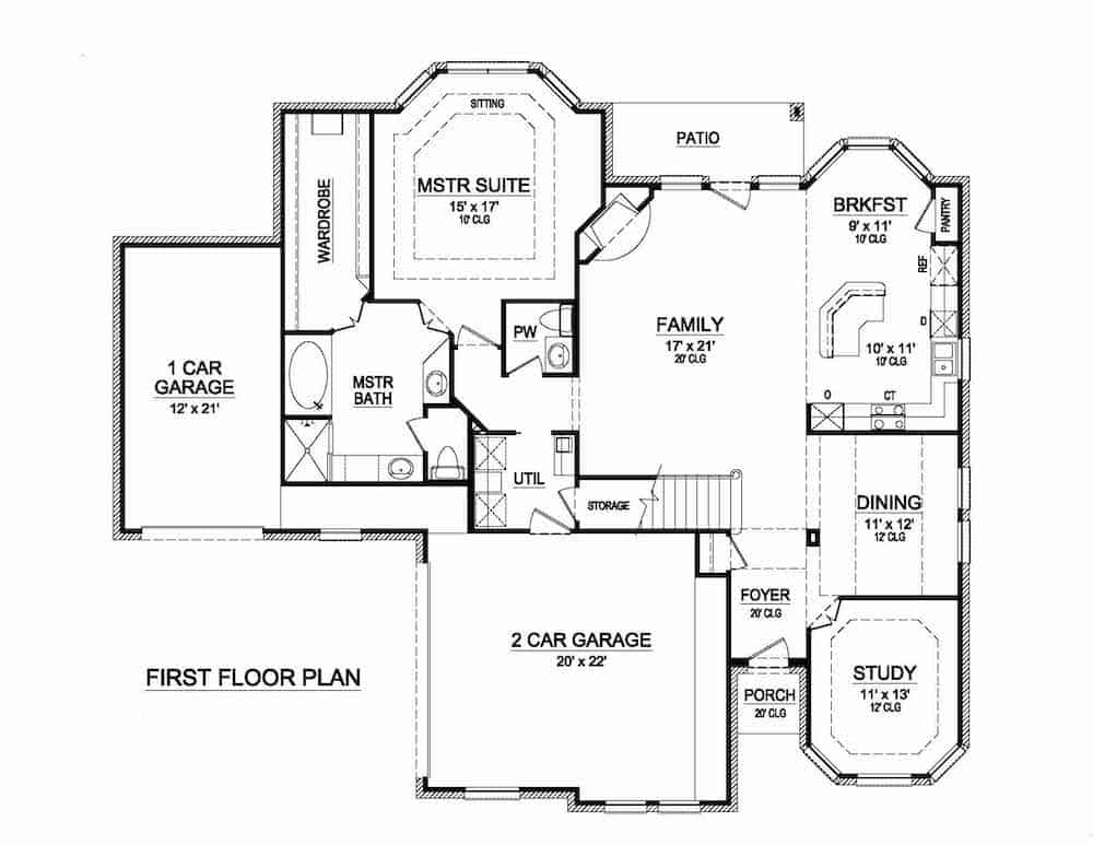 Floor Plan Main Level of French Plan #195-1238
