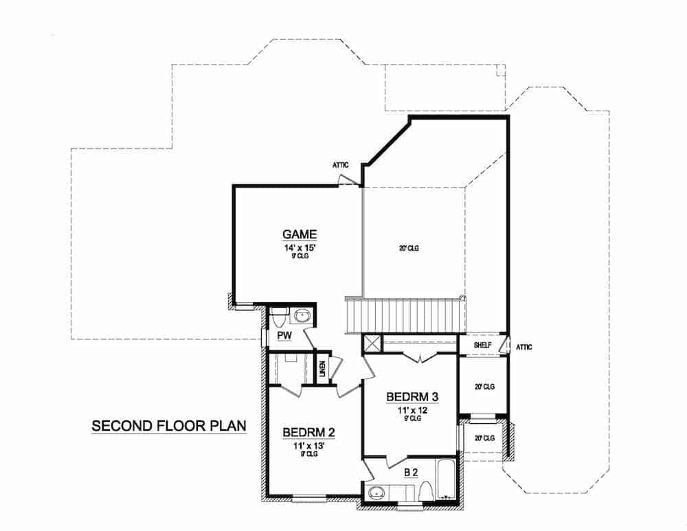 Floor Plan Upper Level of French Plan #195-1238
