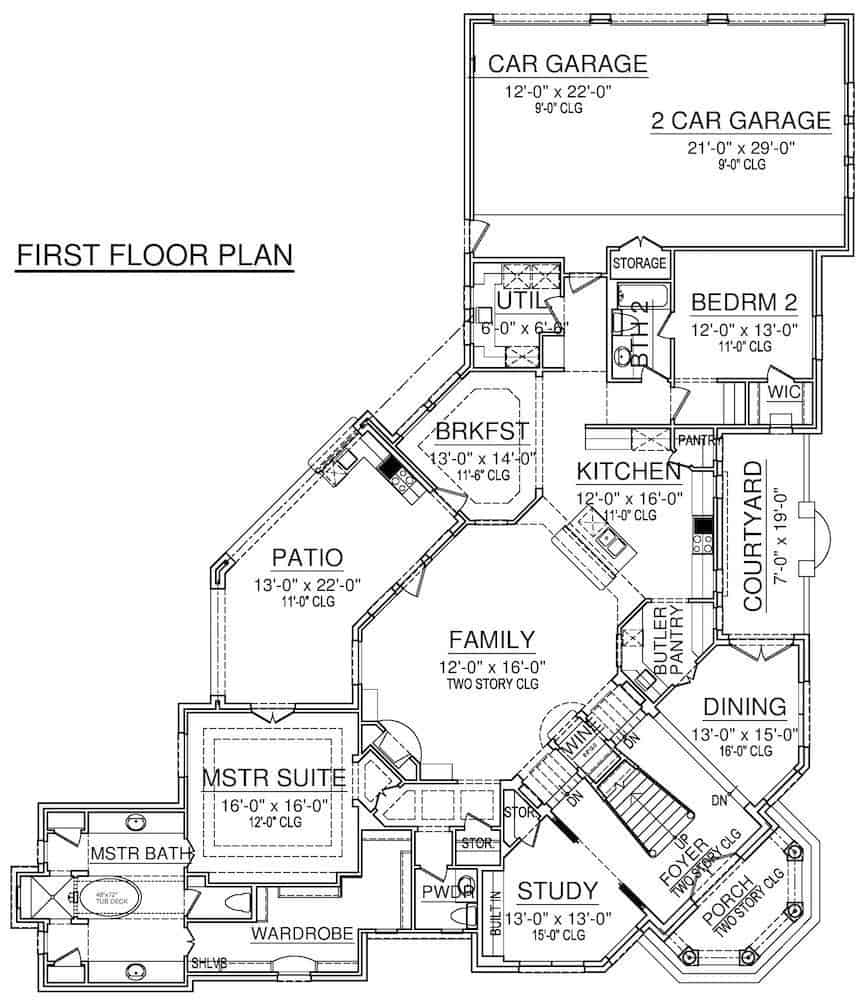 Floor Plan Main Level of Mediterranean Plan #195-1240