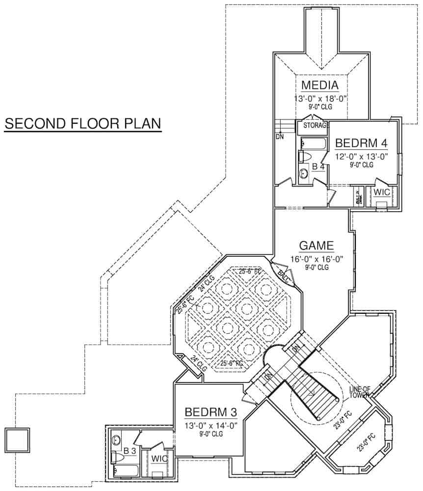 Floor Plan Upper Level of Mediterranean Plan #195-1240