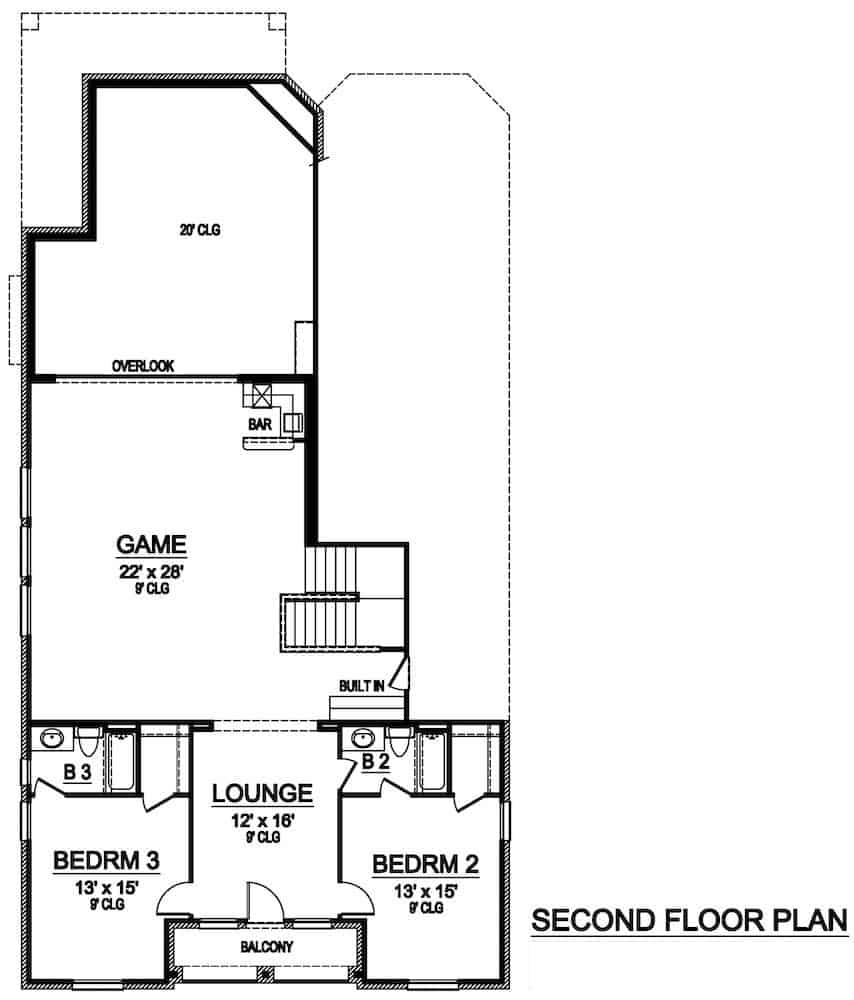 Floor Plan Upper Level of Colonial Plan #195-1241
