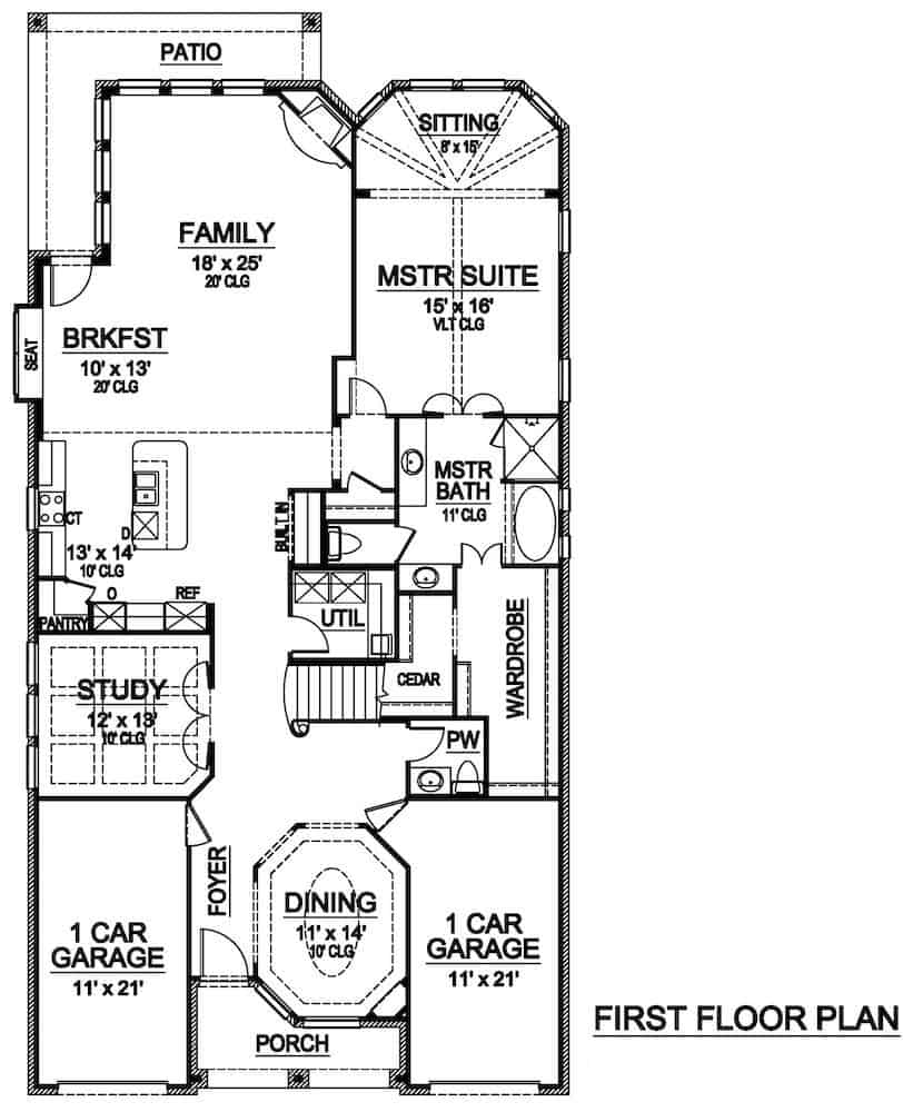 Floor Plan Main Level of Colonial Plan #195-1241