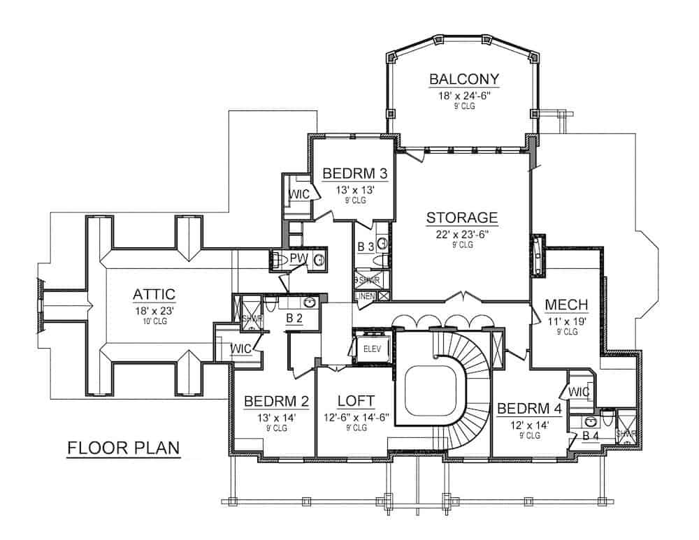 Floor Plan Upper Level of Farmhouse Plan #195-1242