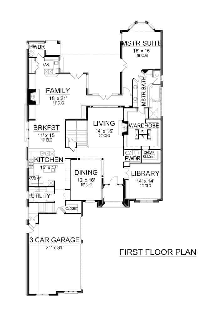 Floor Plan Main Level of Colonial Plan #195-1244
