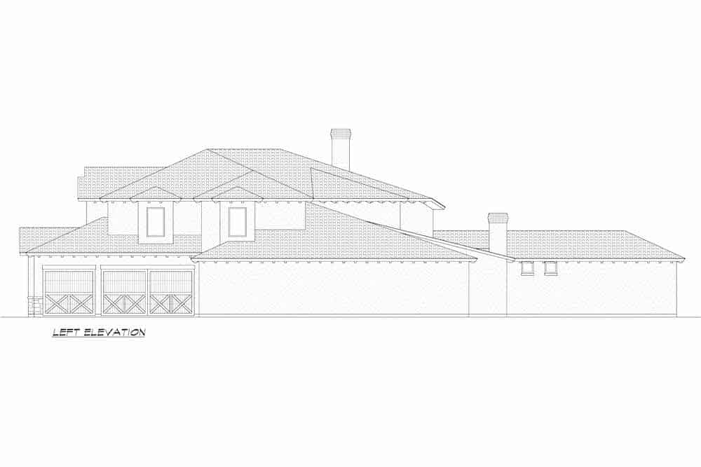 Home Plan Left Elevation of this 5-Bedroom,6052 Sq Ft Plan -195-1246