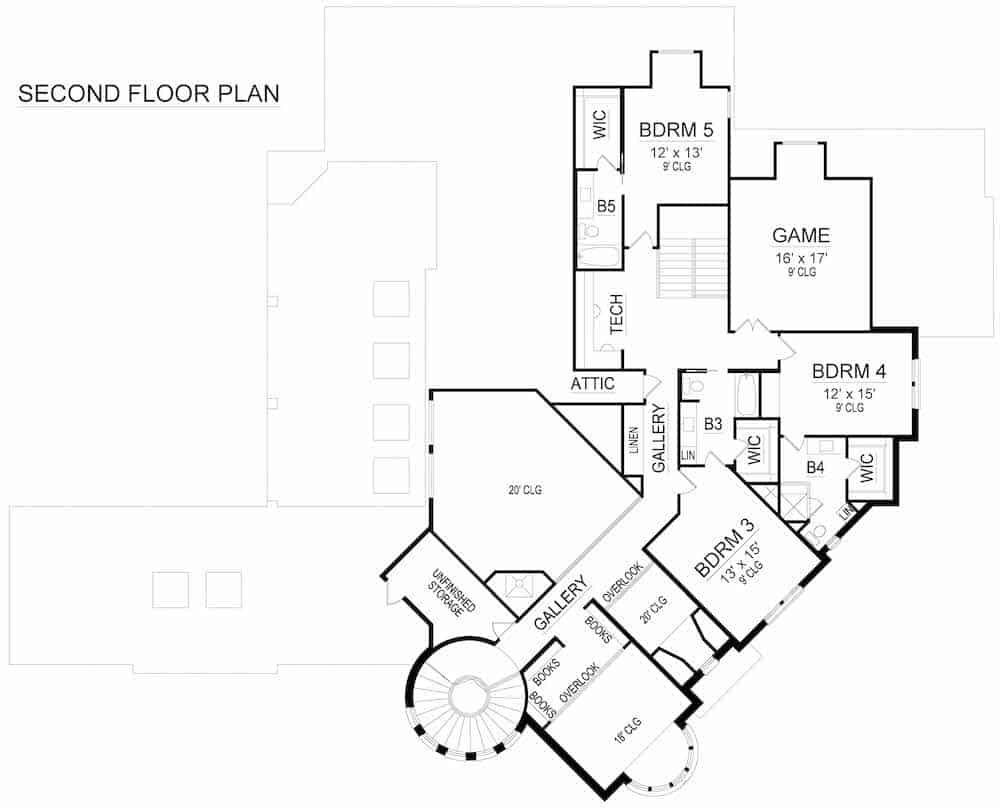 Floor Plan Upper Level of Mediterranean Plan #195-1246