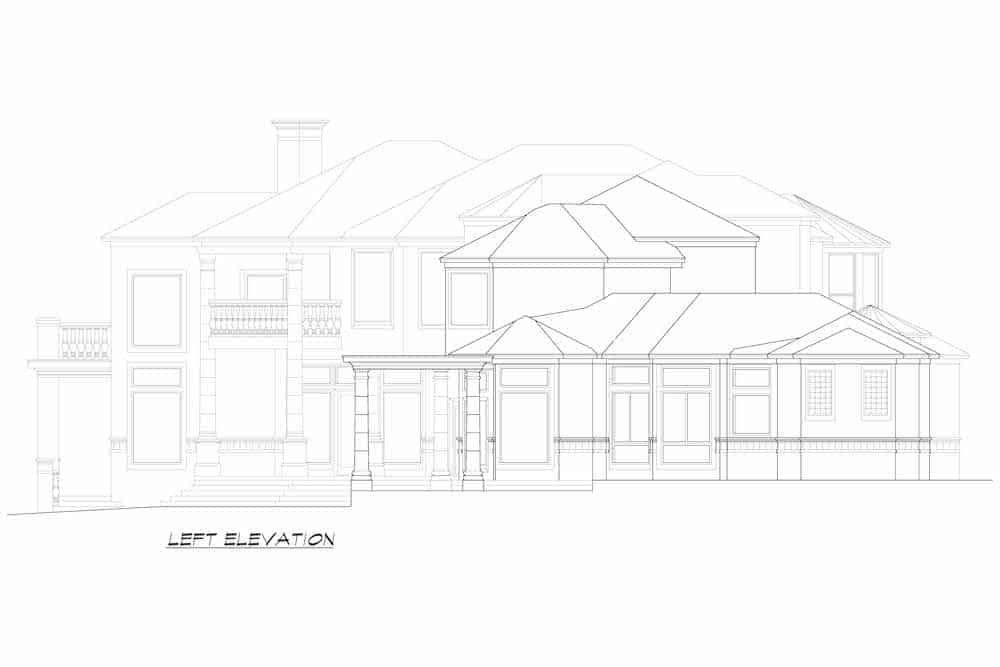 Home Plan Left Elevation of this 5-Bedroom,6381 Sq Ft Plan -195-1248
