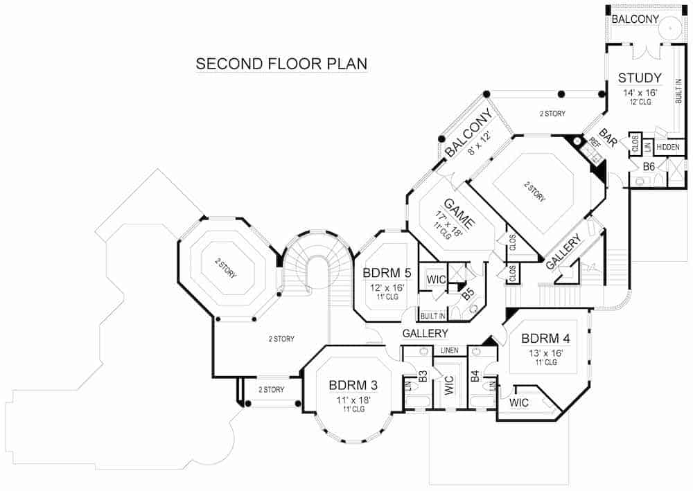 Floor Plan Upper Level of Mediterranean Plan #195-1248