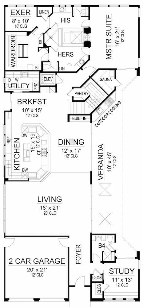 Floor Plan Main Level of Modern Plan #195-1249