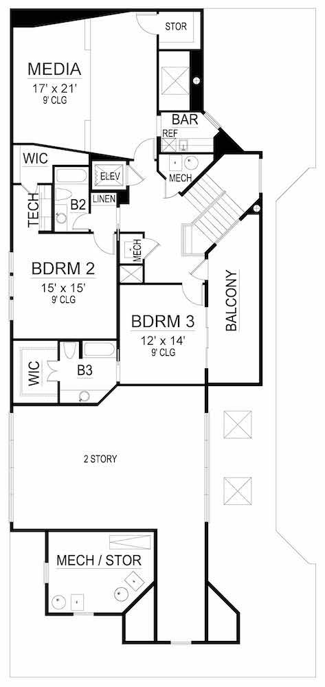 Floor Plan Upper Level of Modern Plan #195-1249