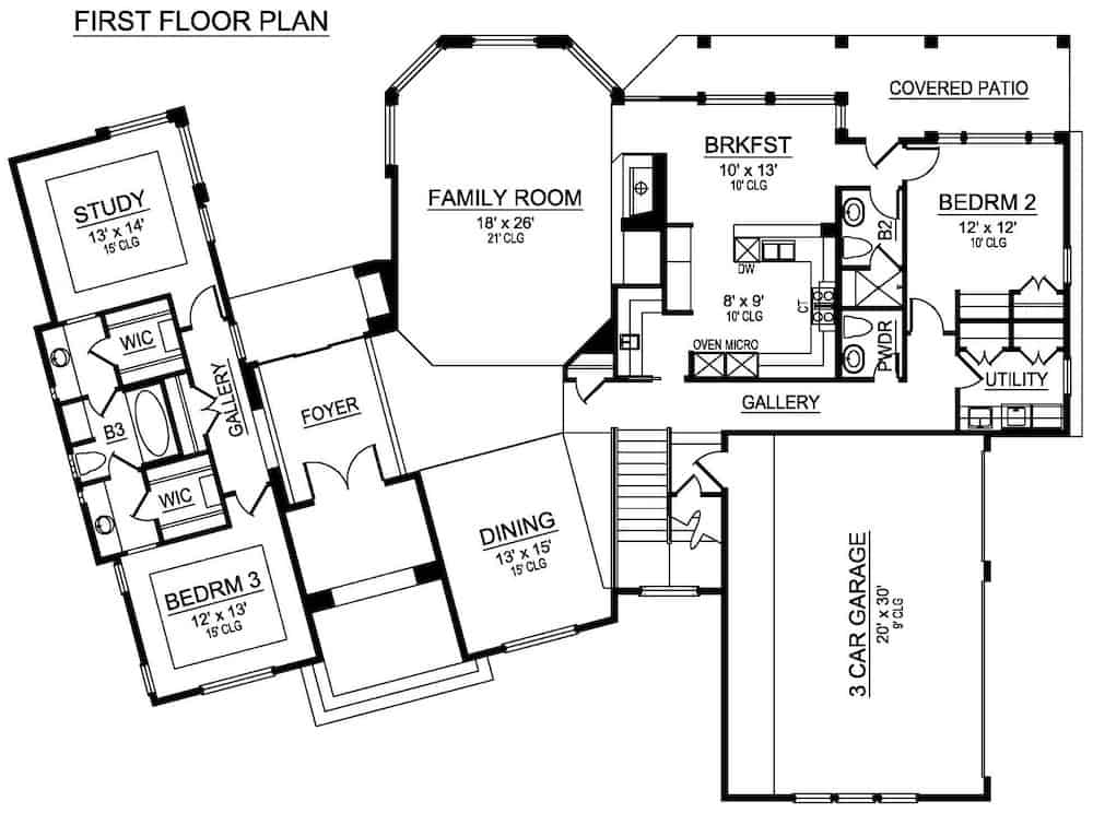 Floor Plan Main Level of Mediterranean Plan #195-1250