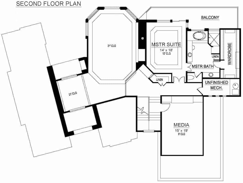 Floor Plan Upper Level of Mediterranean Plan #195-1250