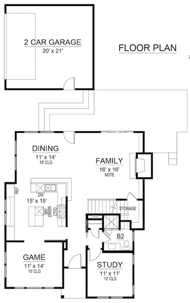 Floor Plan Main Level of Farmhouse Plan #195-1251