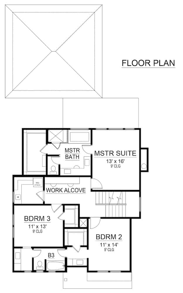 Floor Plan Upper Level of Farmhouse Plan #195-1251