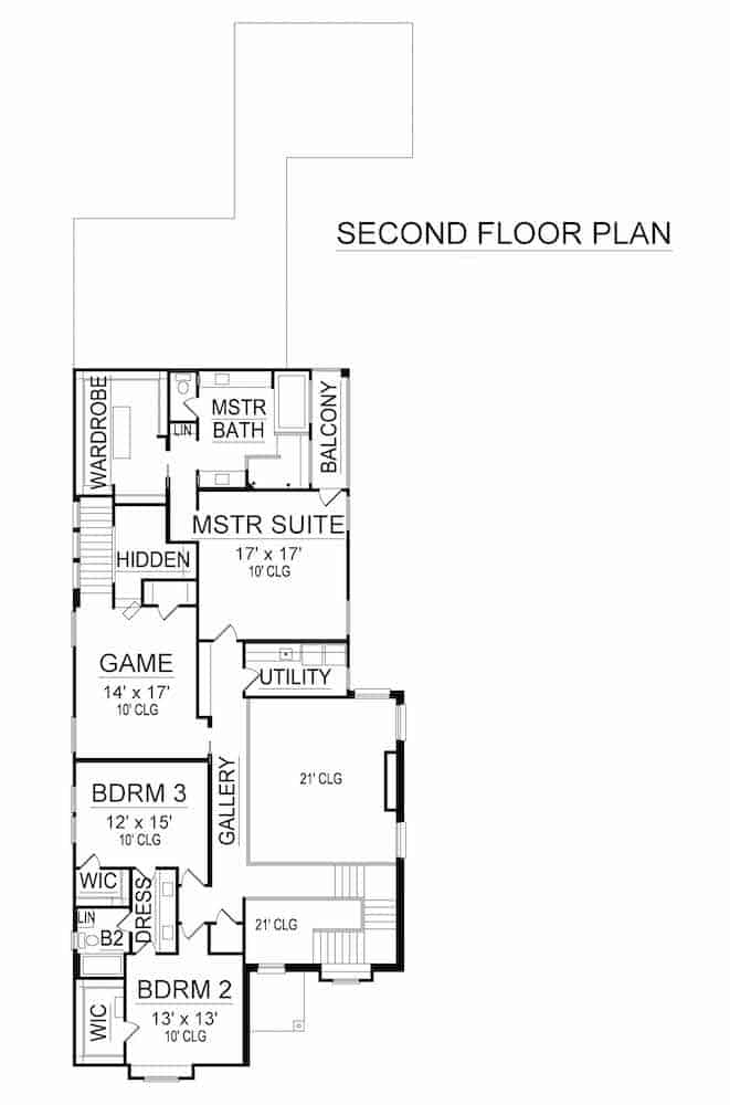 Floor Plan Upper Level of Contemporary Plan #195-1252