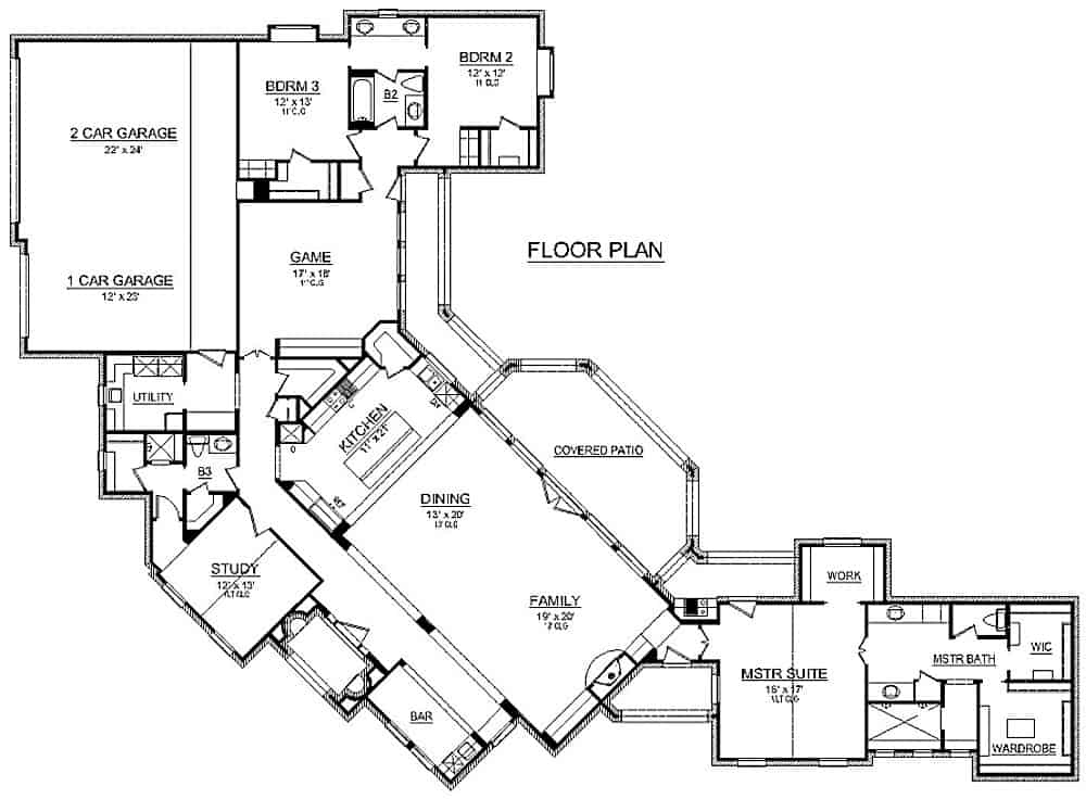 Floor Plan Main Level of Acadian Plan #195-1253