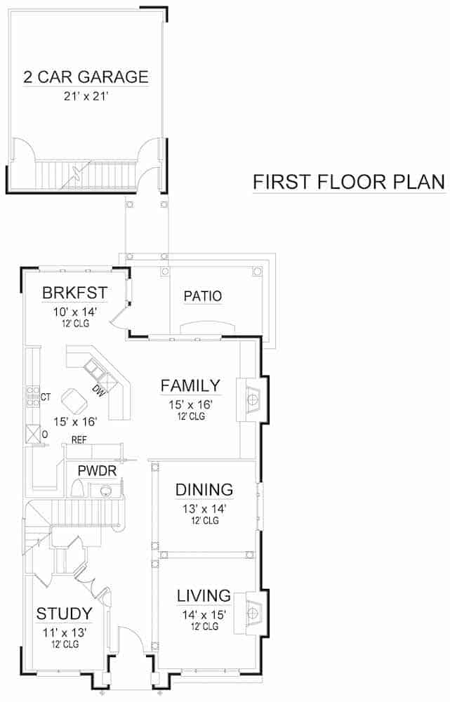 Floor Plan Main Level of Acadian Plan #195-1254