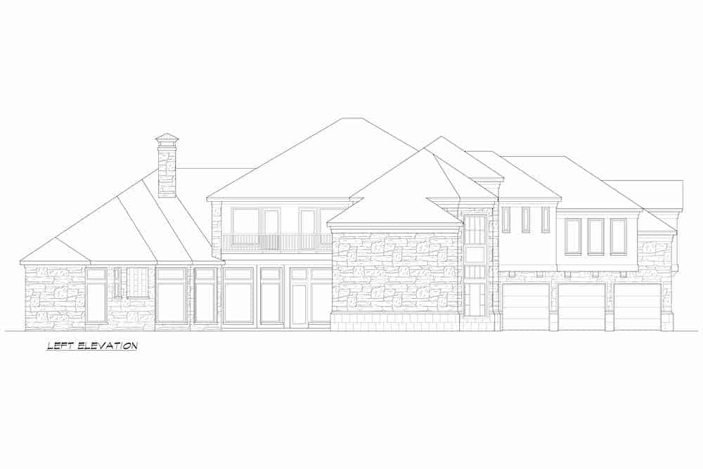 Home Plan Left Elevation of this 4-Bedroom,6744 Sq Ft Plan -195-1255