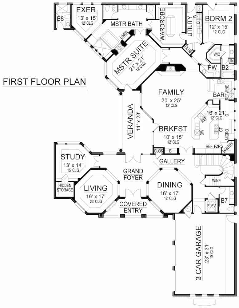 Floor Plan Main Level of Mediterranean Plan #195-1255