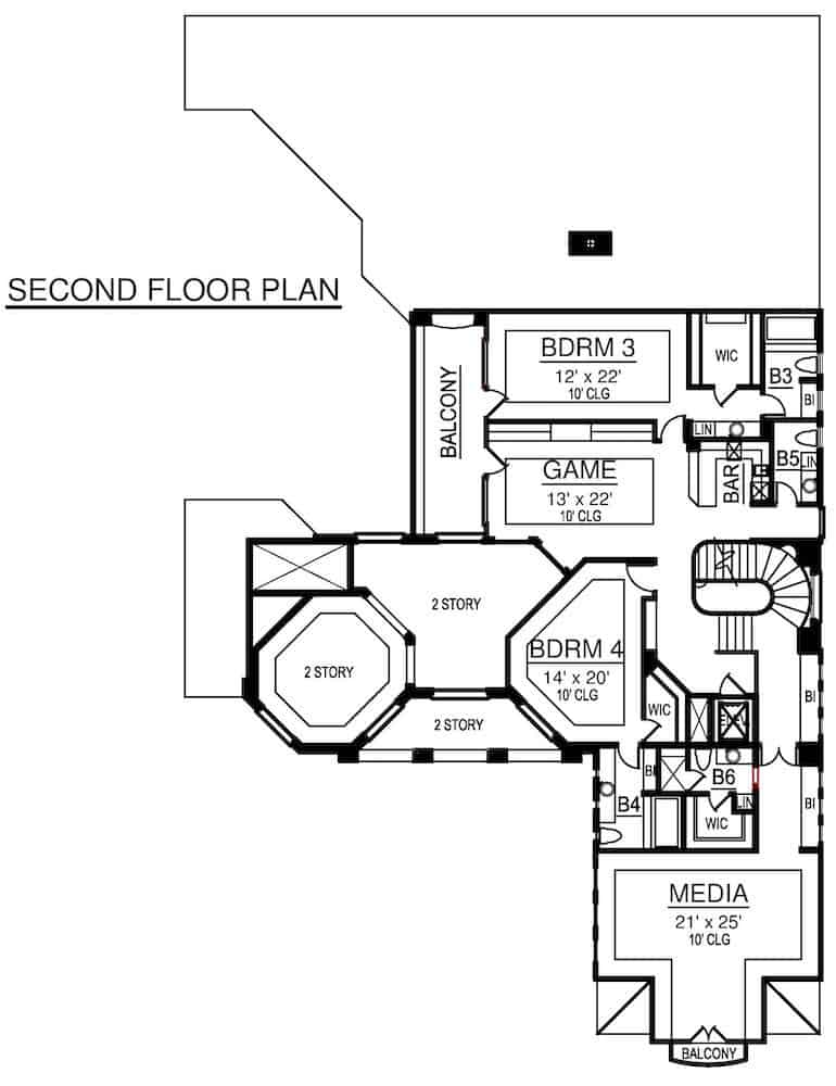 Floor Plan Upper Level of Mediterranean Plan #195-1255