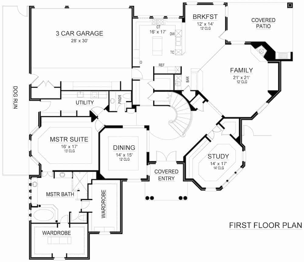 Floor Plan Main Level of Mediterranean Plan #195-1256