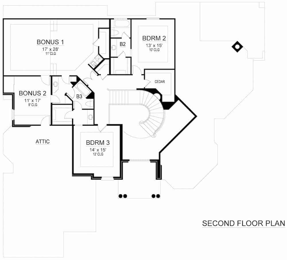 Floor Plan Upper Level of Mediterranean Plan #195-1256