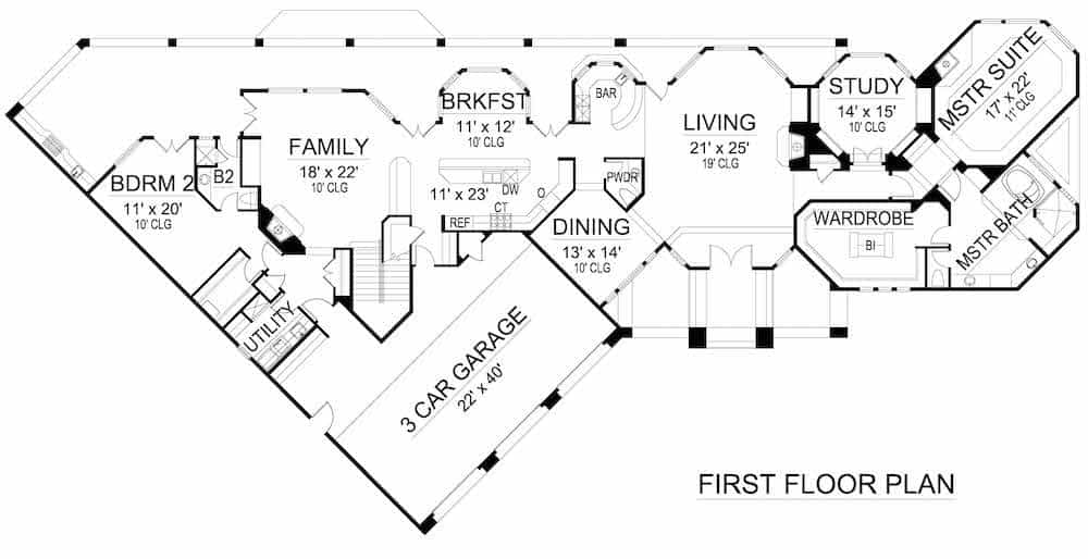 Floor Plan Main Level of Mediterranean Plan #195-1257