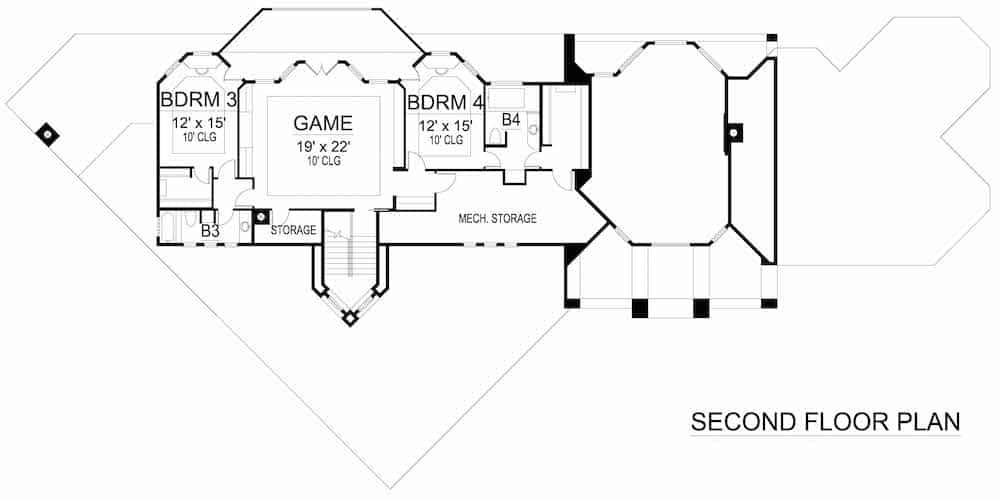 Floor Plan Upper Level of Mediterranean Plan #195-1257