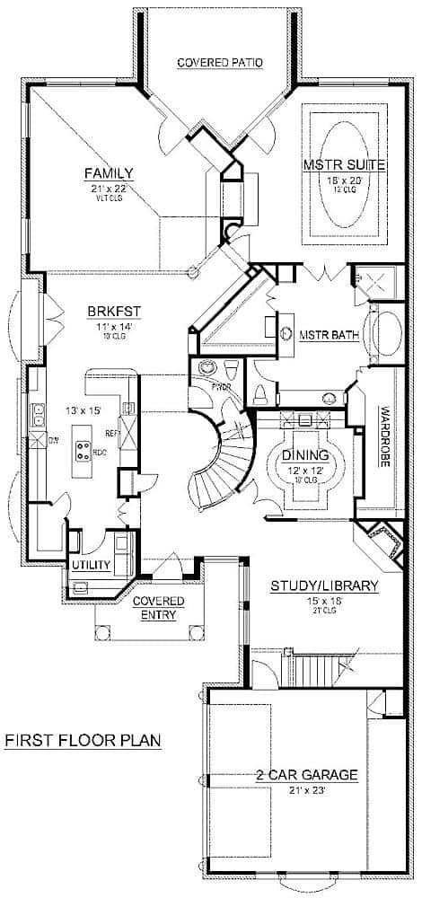 Floor Plan Main Level of Mediterranean Plan #195-1258