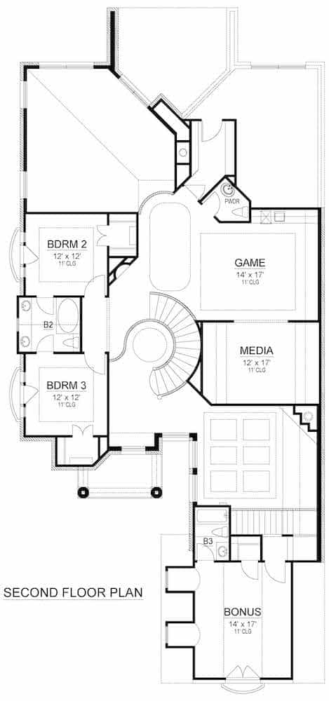 Floor Plan Upper Level of Mediterranean Plan #195-1258
