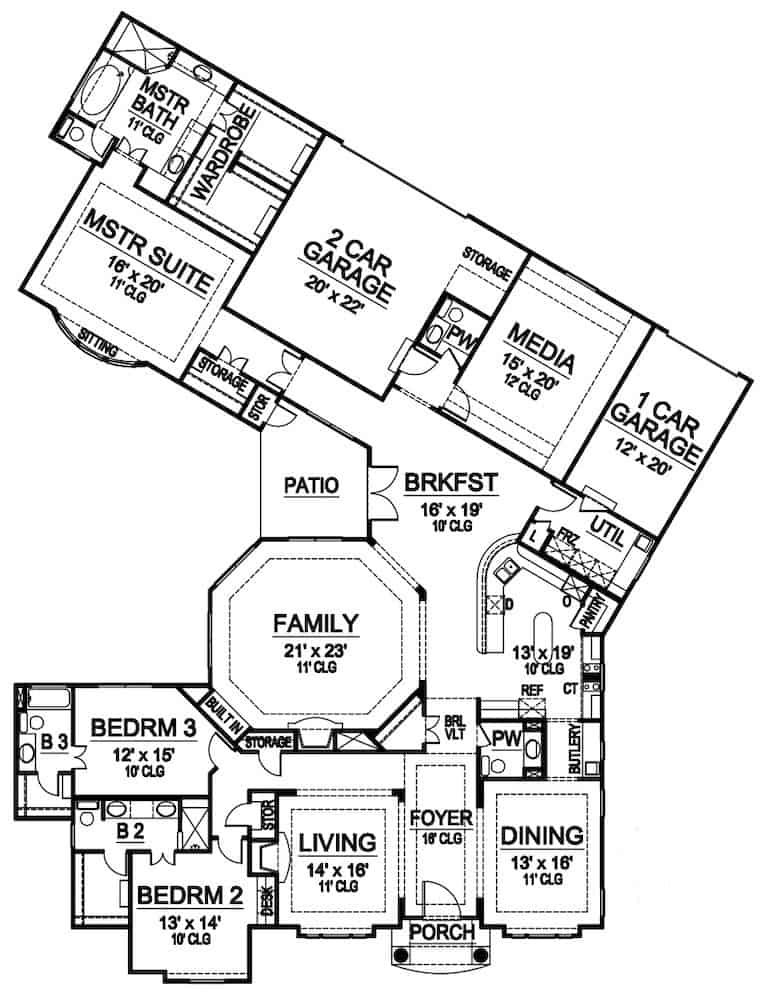 Floor Plan Main Level of Mediterranean Plan #195-1262