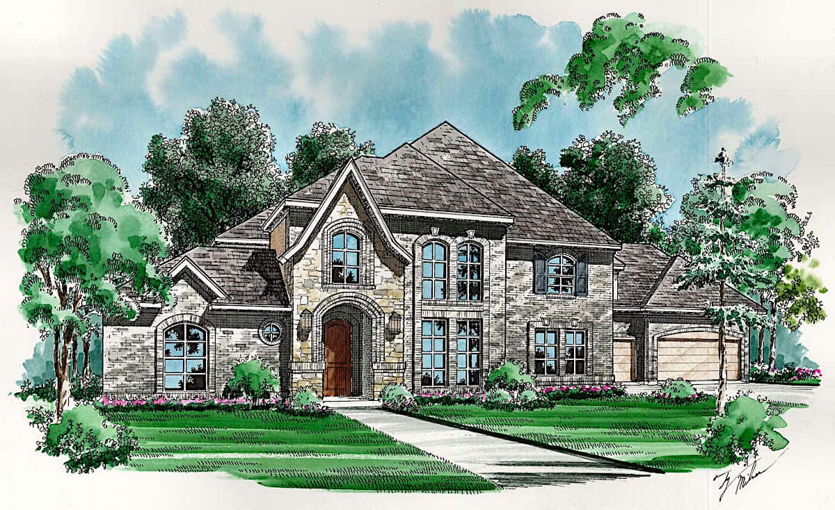 Front View of this 4-Bedroom, 3746 Sq Ft Plan - 195-1263