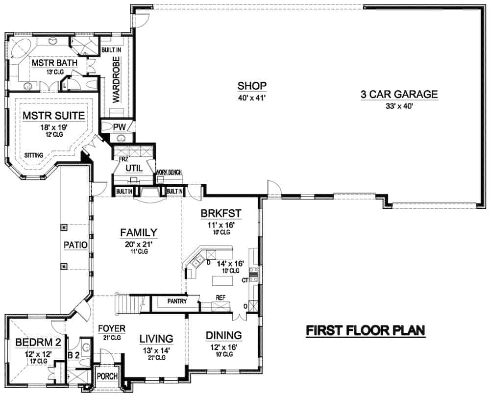 Floor Plan Main Level of European Plan #195-1263