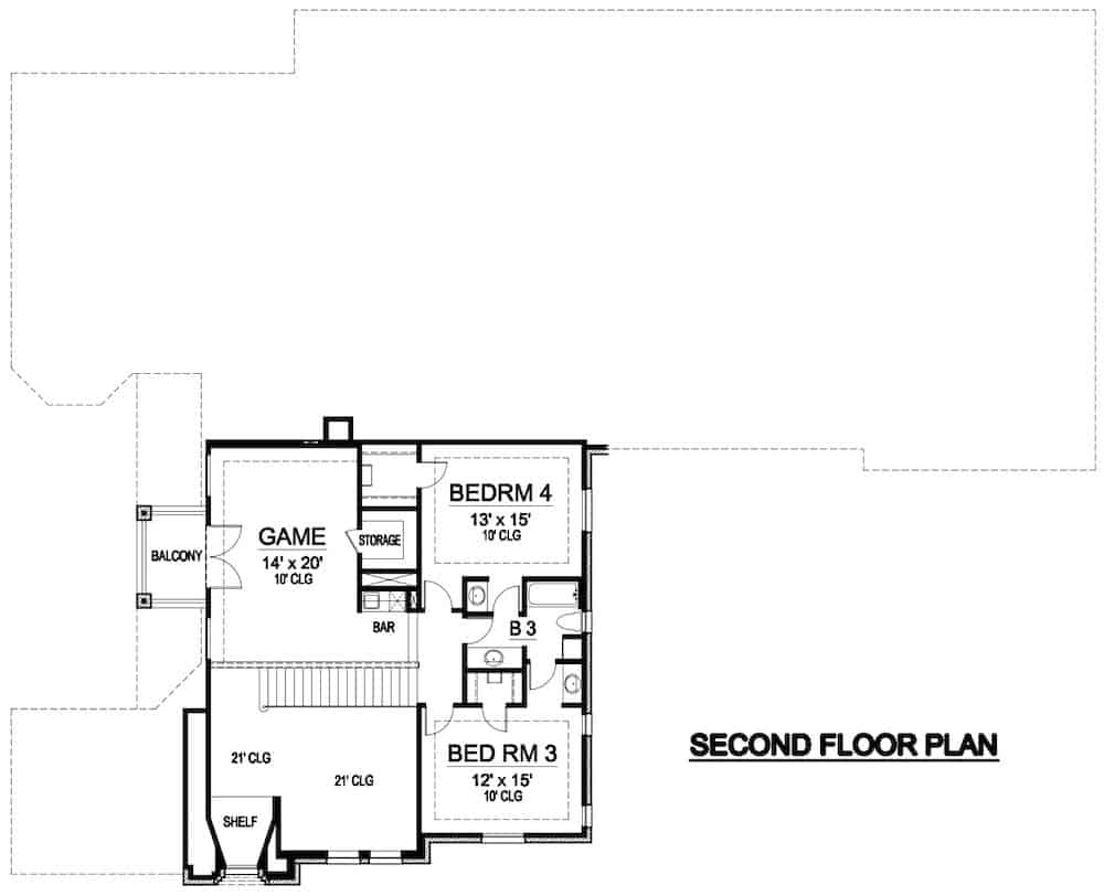 Floor Plan Upper Level of European Plan #195-1263