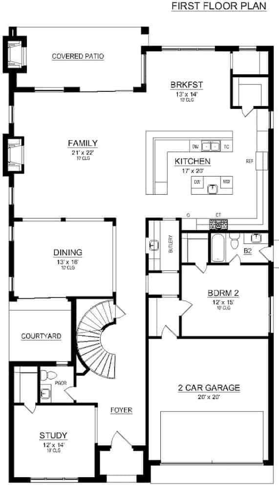 Floor Plan Main Level of Contemporary Plan #195-1264