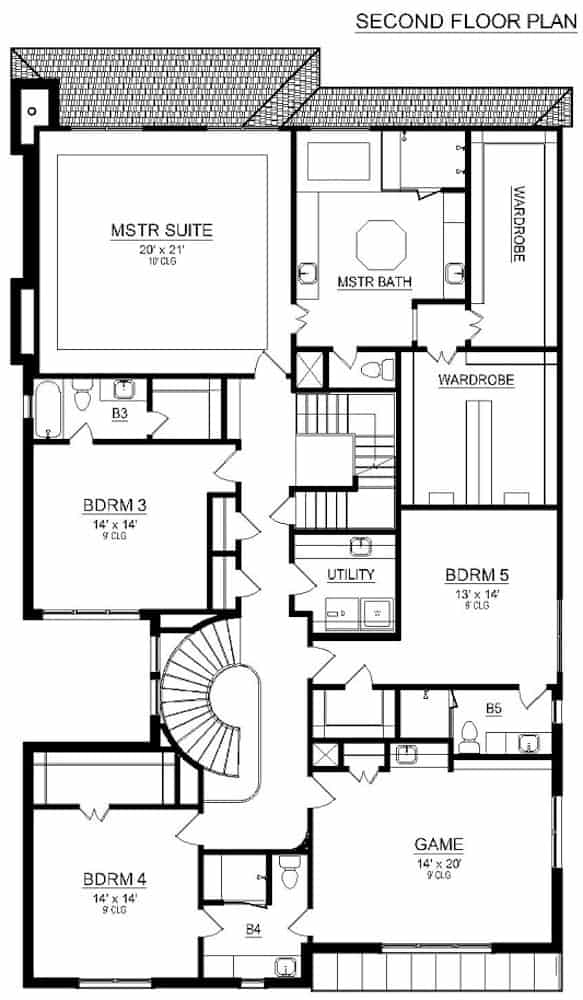 Floor Plan Upper Level of Contemporary Plan #195-1264