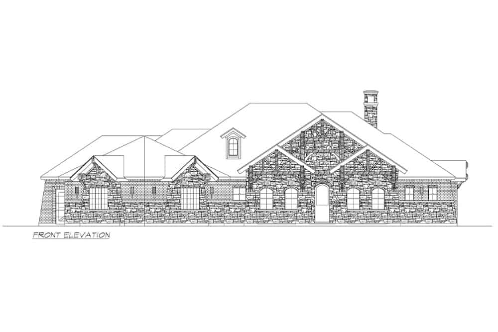 Home Plan Front Elevation of this 4-Bedroom,3065 Sq Ft Plan -195-1265