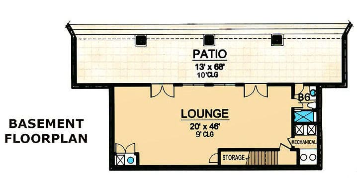 Floor Plan Basement of Spanish Plan #195-1266