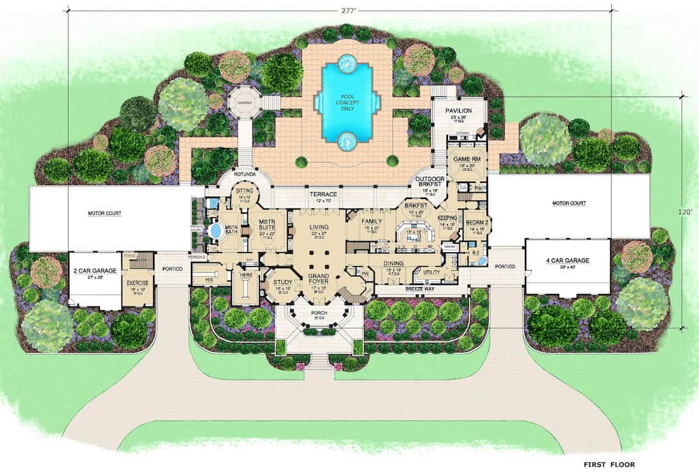 Floor Plan Main Level of Spanish Plan #195-1266
