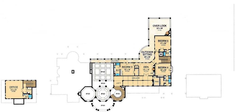 Floor Plan Upper Level of Spanish Plan #195-1266