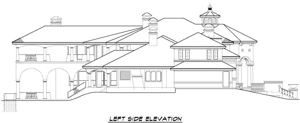 Home Plan Left Elevation of this 5-Bedroom,12291 Sq Ft Plan -195-1266