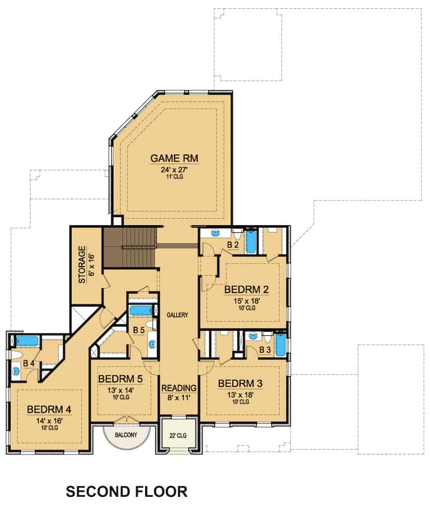 Floor Plan Upper Level of Spanish Plan #195-1267