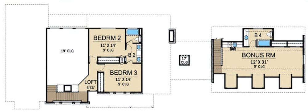 Floor Plan Upper Level of Mediterranean Plan #195-1269