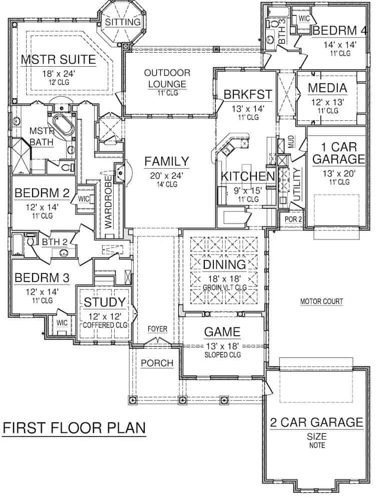 Floor Plan Main Level of European Plan #195-1270
