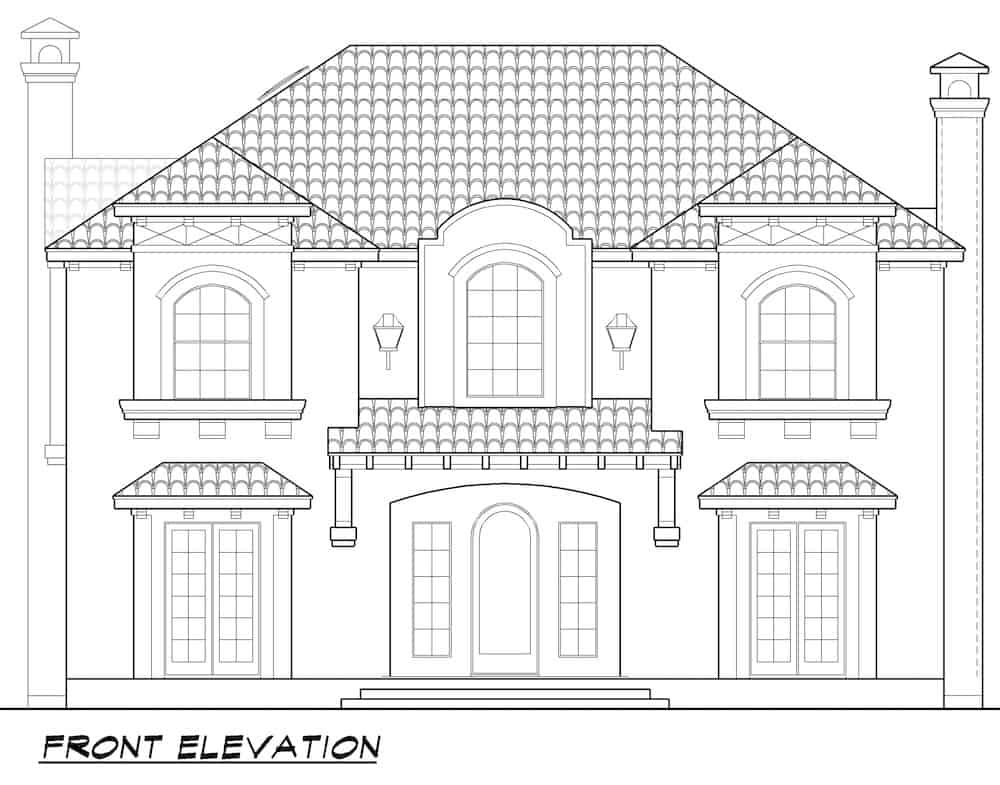 Home Plan Front Elevation of this 5-Bedroom,5131 Sq Ft Plan -195-1271
