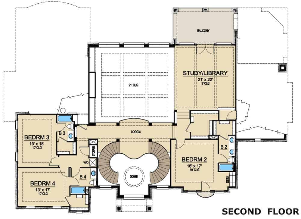 Floor Plan Upper Level of Mediterranean Plan #195-1272